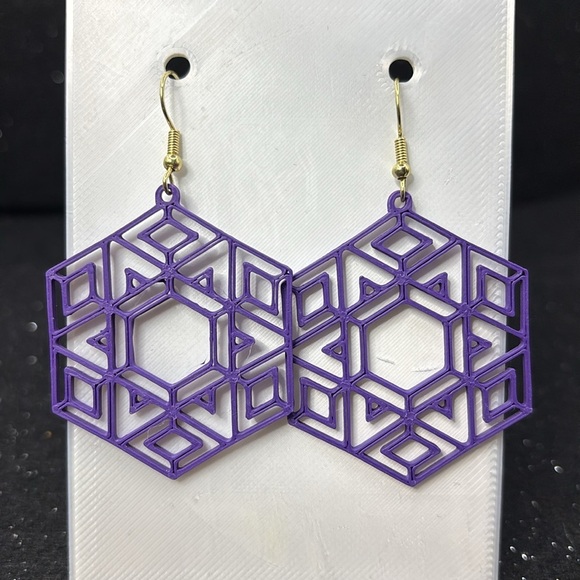 Geometric Purple Earrings - Picture 3 of 5